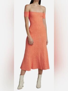 ANNA QUAN Valerie Off-The-Shoulder coral ribbed Dress MSRP: $395.00